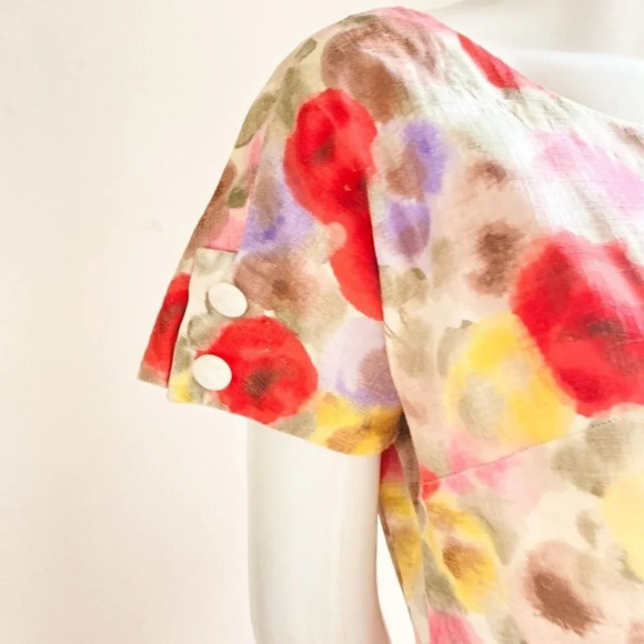 Vintage 50s 60s Floral Watercolour Print Fit and Flare Dress S/M - Picture 5 of 12